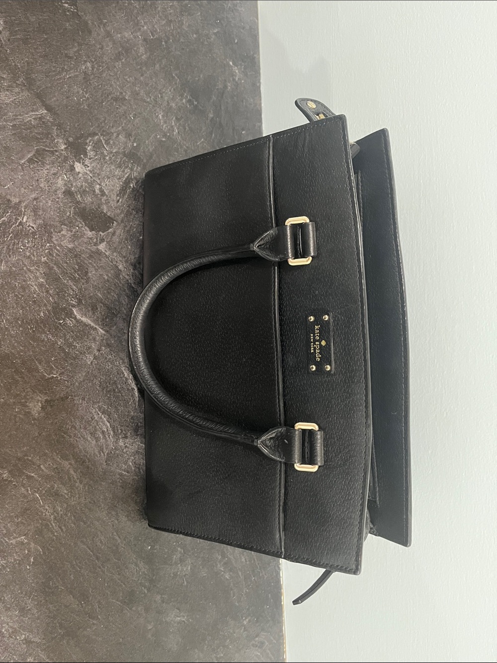 Black Structured Leather Top-Handle Bag